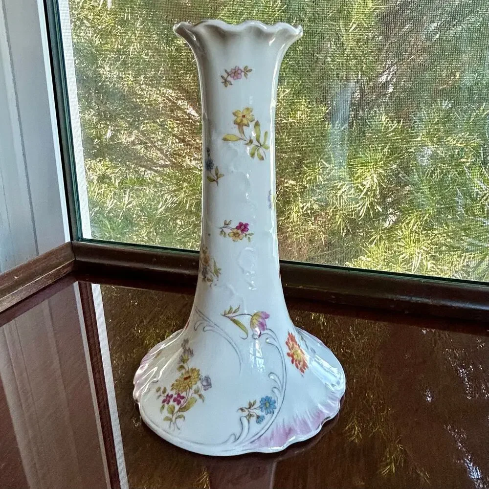 Vintage Floral Candleholder by Carlsbad China, Made in Austria
